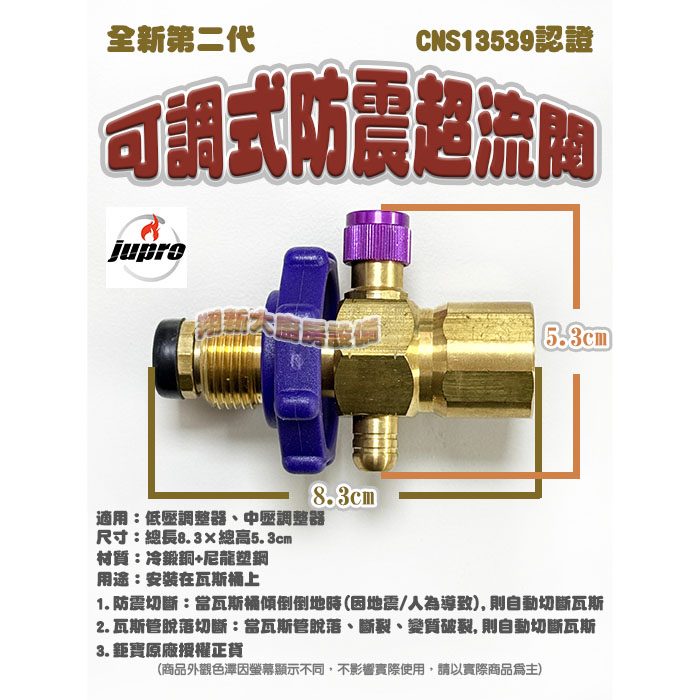 【調整器配件-可調式防震超流閥(防震超流把手)】專利品/鉅寶jupro原廠正貨:圖片 2