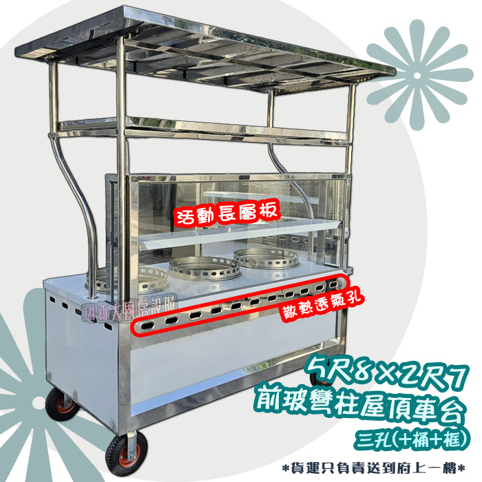 【5.8尺x2.7尺車台(前玻+平屋頂+門鎖)彎柱,三孔(含隔熱桶、散熱框).輪】攤車/車仔台:圖片 4