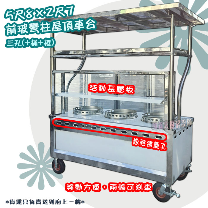 【5.8尺x2.7尺車台(前玻+平屋頂+門鎖)彎柱,三孔(含隔熱桶、散熱框).輪】攤車/車仔台:圖片 3